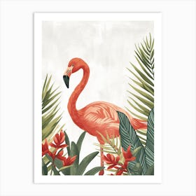 Andean Flamingo And Heliconia Minimalist Illustration 2 Art Print