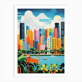Singapore Skyline With A Cat 0 Art Print
