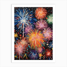 Fireworks Gouache Painting Art Print