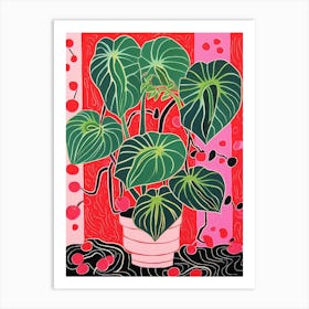 Pink And Red Plant Illustration Monstera 1 Art Print