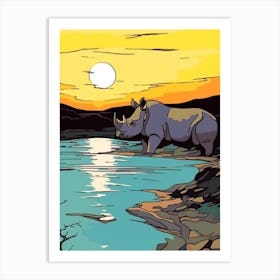 Rhino With The Sun Geometric Illustration 2 Art Print