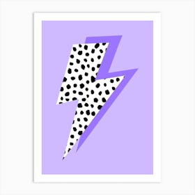 Black and White Spotty Lightning Bolt on Purple Art Print