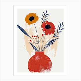 Red Flowers In A Vase, Boho Art Print