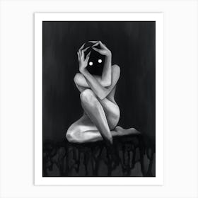 Hidding Own Shadow Black & White Painting Demon Art Print