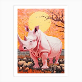 Black Pink & Orange Rhino With The Trees 1 Art Print