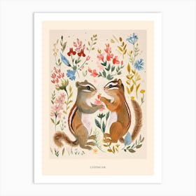 Folksy Floral Animal Drawing Chipmunk 2 Poster Art Print