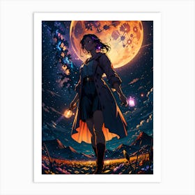 Enceladia - Girl In The Moonlight Art Print