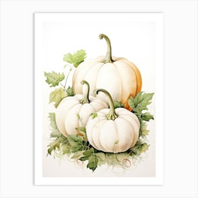 White Pumpkin Watercolour Illustration 2 Art Print