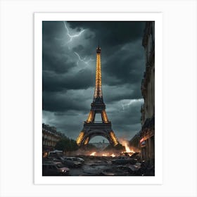 Eiffel Tower Stormy Lightning Art Print