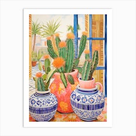 Cactus Painting Maximalist Still Life Golden Barrel Cactus 4 Art Print