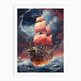 Pirate Ship In The Sea Art Print