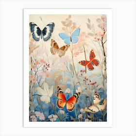 Icy Butterfly Scene Japanese Style Painting Art Print