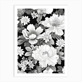 Great Japan Hokusai Monochrome Flowers 137 Art Print
