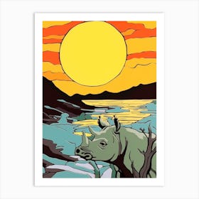 Rhino In The Wild Geometric Block Colour Illustration 3 Art Print