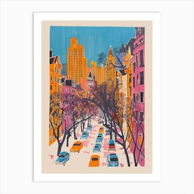 Upper East Side New York Colourful Silkscreen Illustration 1 Art Print