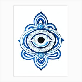 Om Aum, Symbol, Third Eye Blue & White 1 Art Print