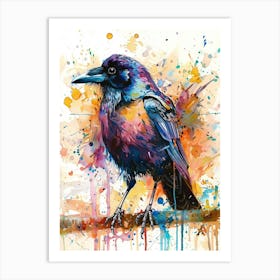 Crow Colourful Watercolour 4 Art Print
