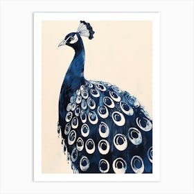 Navy & Cream Peacock Portrait 3 Art Print