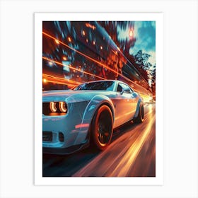 Speeding Car At Night Art Print