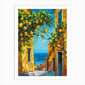 Orange Trees On A Street Art Print