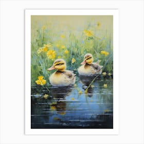 Floral Ornamental Duckling Painting 7 Art Print