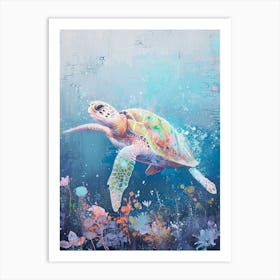 Pastel Sea Turtle In The Ocean Art Print