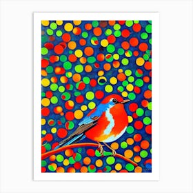 European Robin Yayoi Kusama Style Illustration Bird Art Print