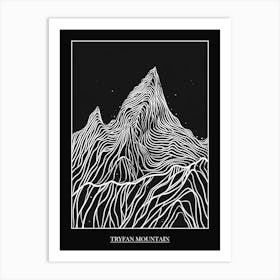 Tryfan Mountain Line Drawing 5 Poster Art Print