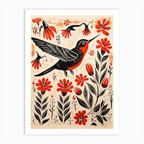 Hummingbird, Woodblock Animal  Drawing 4 Art Print
