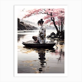 Asian Girl In A Boat Art Print