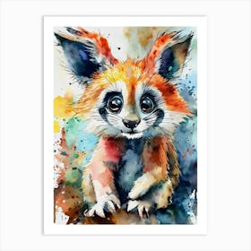 Strange Red Fox Watercolor Painting Art Print