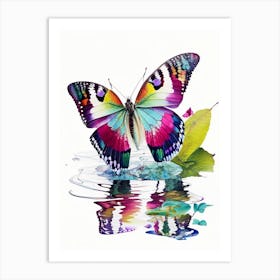Butterfly On Lake Decoupage 2 Art Print