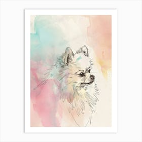 Pomeranian Dog Pastel Line Watercolour Illustration  1 Art Print