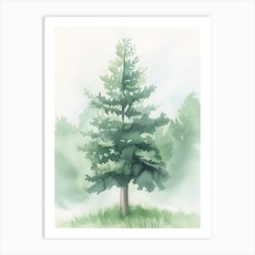 Douglas Fir Tree Atmospheric Watercolour Painting 2 Art Print