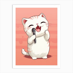 Kawaii Cat Drawings Singing 2 Art Print