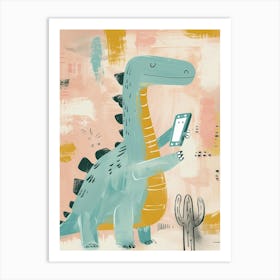 Pastel Painting Of A Dinosaur On A Smart Phone 4 Art Print