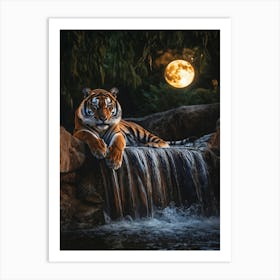 Tiger By The Waterfall. Generated AI. Art Print 3 Art Print