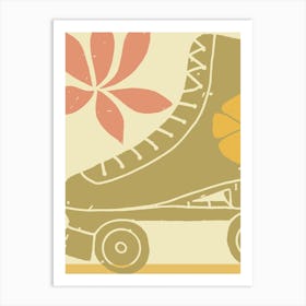 Retro Roller Skates Print Green Art Print