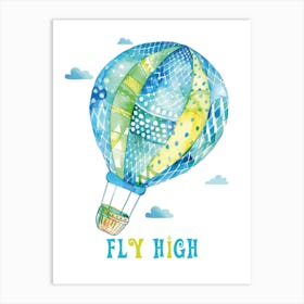 Hot Air Balloon Watercolor Blue And Green Nursery Wall Art Art Print