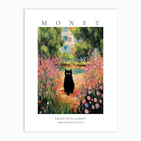 Monet Style Garden With A Black Cat 1 Poster Art Print