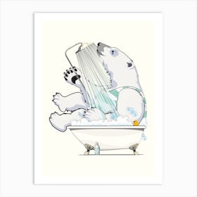 Polar Bear In The Shower Art Print