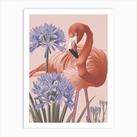 Jamess Flamingo And Agapanthus Minimalist Illustration 2 Art Print