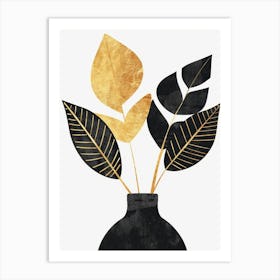 Gold Leaves In A Vase 1 Art Print