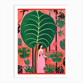 Pink And Red Plant Illustration Monstera Deliciosa 1 Art Print