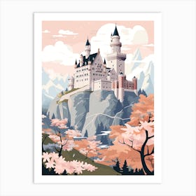 Neuschwanstein Castle   Bavaria, Germany   Cute Botanical Illustration Travel 1 Art Print