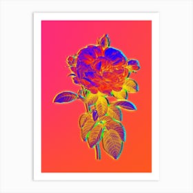 Neon Giant French Rose Botanical in Hot Pink and Electric Blue n.0166 Art Print
