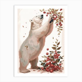 Polar Bear Standing And Reaching For Berries Storybook Illustration 4 Art Print