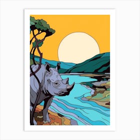 Simple Rhino Illustration Sunrise 5 Art Print