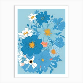 Beautiful Flowers Illustration Vertical Composition In Blue Tone 10 Art Print