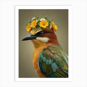 Kingfisher With A Flower Crown European Robin 3 Art Print